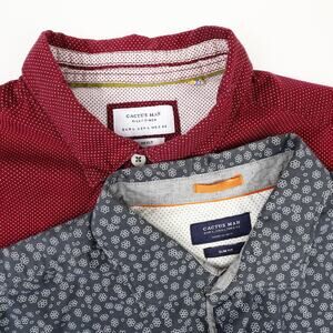 Lot of 2 Cactus Man Ricky Singh Mens Large Slim Fit Polka Dot Floral Blue Wine